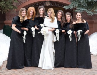 black fur bridesmaid dresses